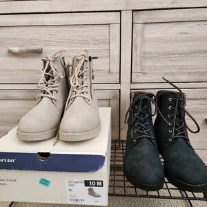 Women's Lace-Up Ankle Boots - Cream and Black